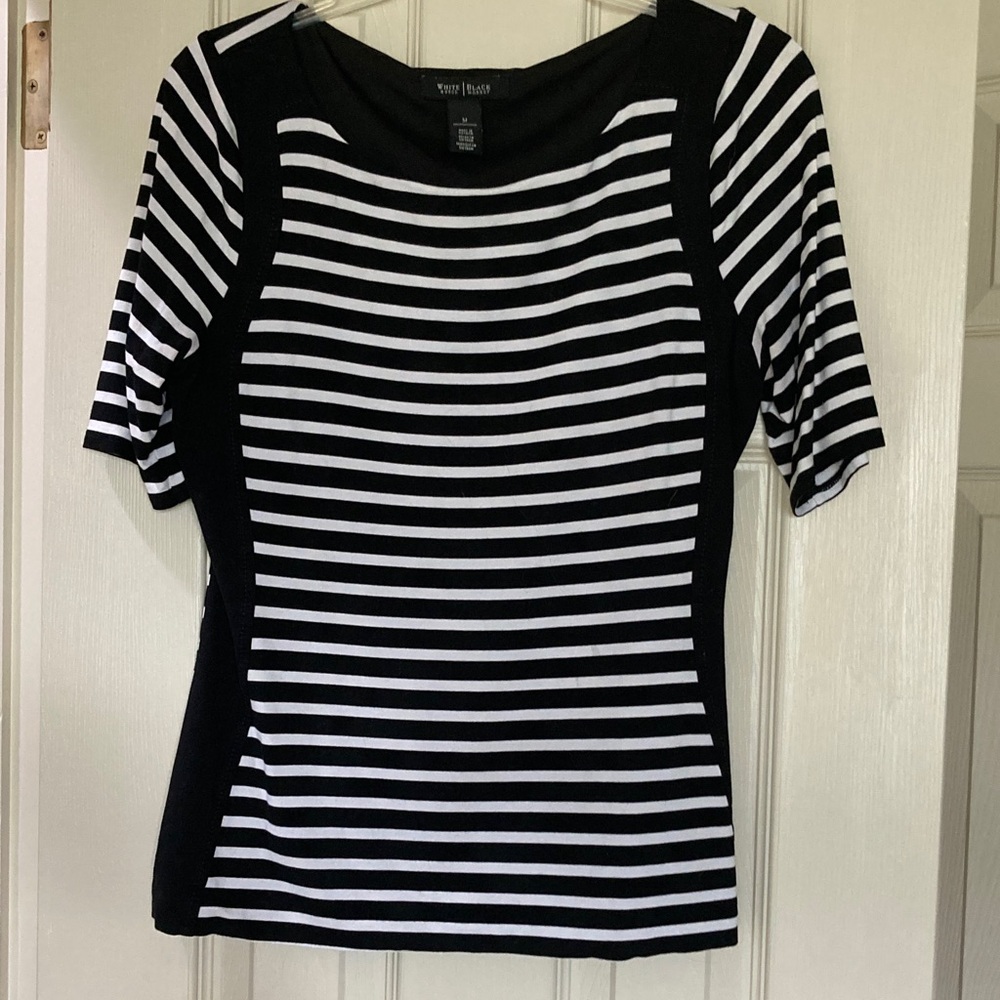 White house/black market Black and White Striped 3/4 Short Sleeve Top
